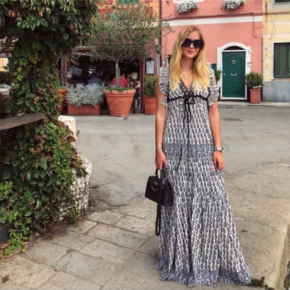 Tory Burch Amita Appliquéd Printed Cotton V-Neck Sleeveless Maxi Dress In Multi - Picture 4 of 16